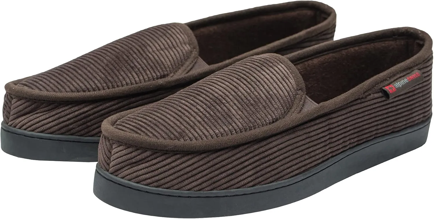 Alpine Swiss Steve Mens Wide Moccasin Slippers Memory Foam Slip On Indoor House Shoes