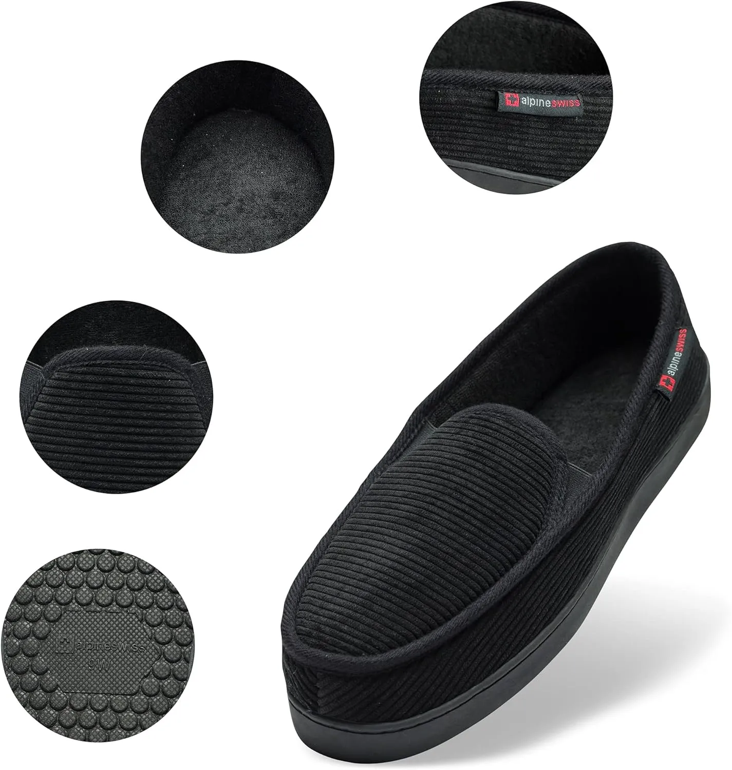Alpine Swiss Steve Mens Wide Moccasin Slippers Memory Foam Slip On Indoor House Shoes