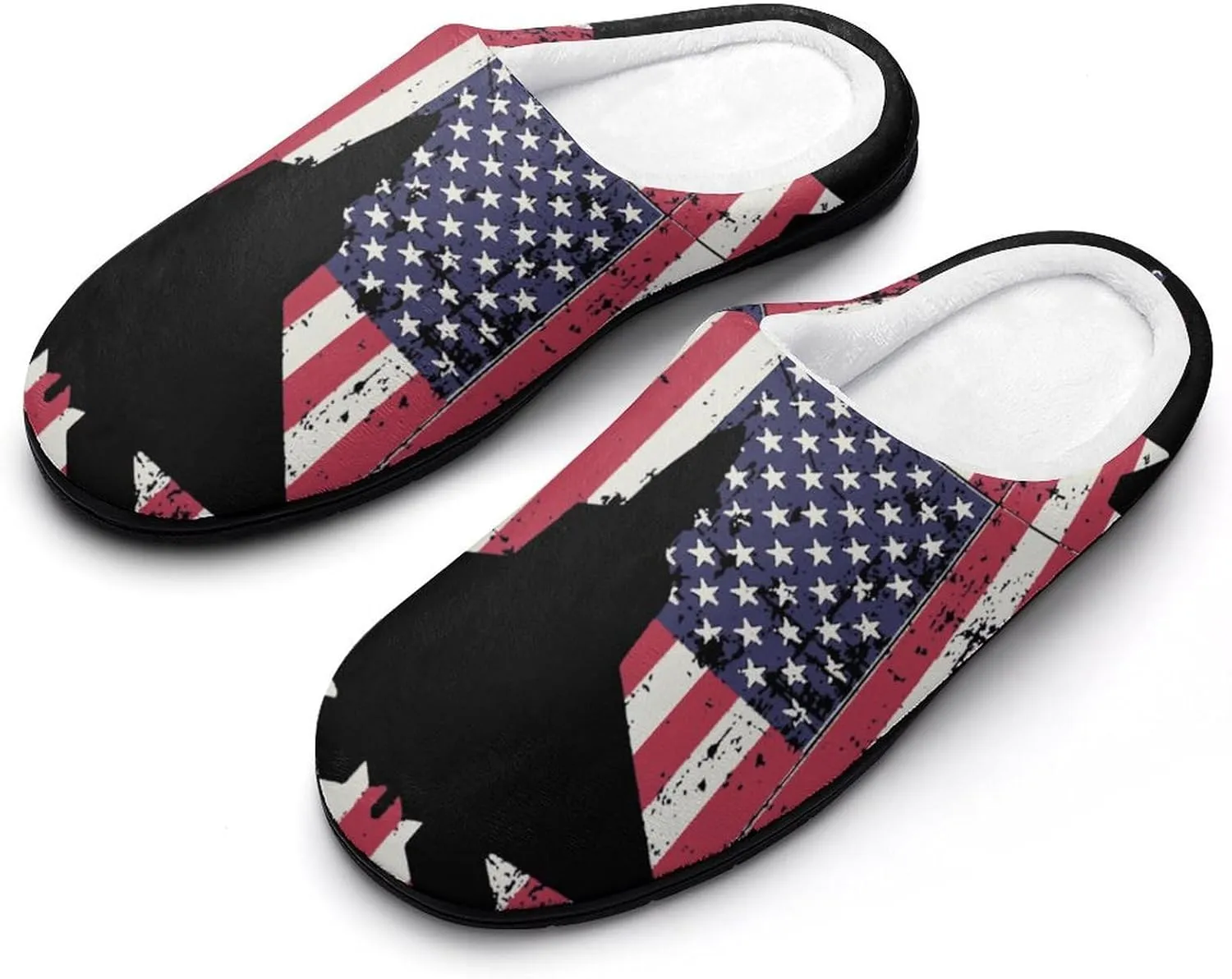 American F-22 Raptor Fighter Jet Flag Soft Men's Cotton Slippers Flannel Winter Warm Home Shoes House Shoes Non-Slip Washable
