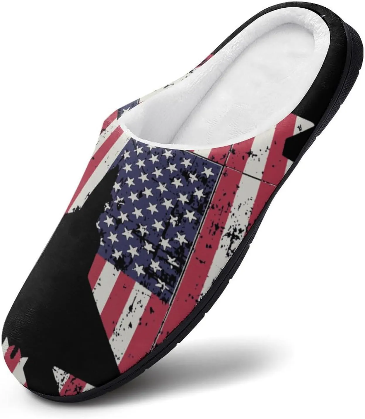 American F-22 Raptor Fighter Jet Flag Soft Men's Cotton Slippers Flannel Winter Warm Home Shoes House Shoes Non-Slip Washable