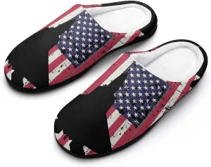 American F-22 Raptor Fighter Jet Flag Soft Men's Cotton Slippers Flannel Winter Warm Home Shoes House Shoes Non-Slip Washable