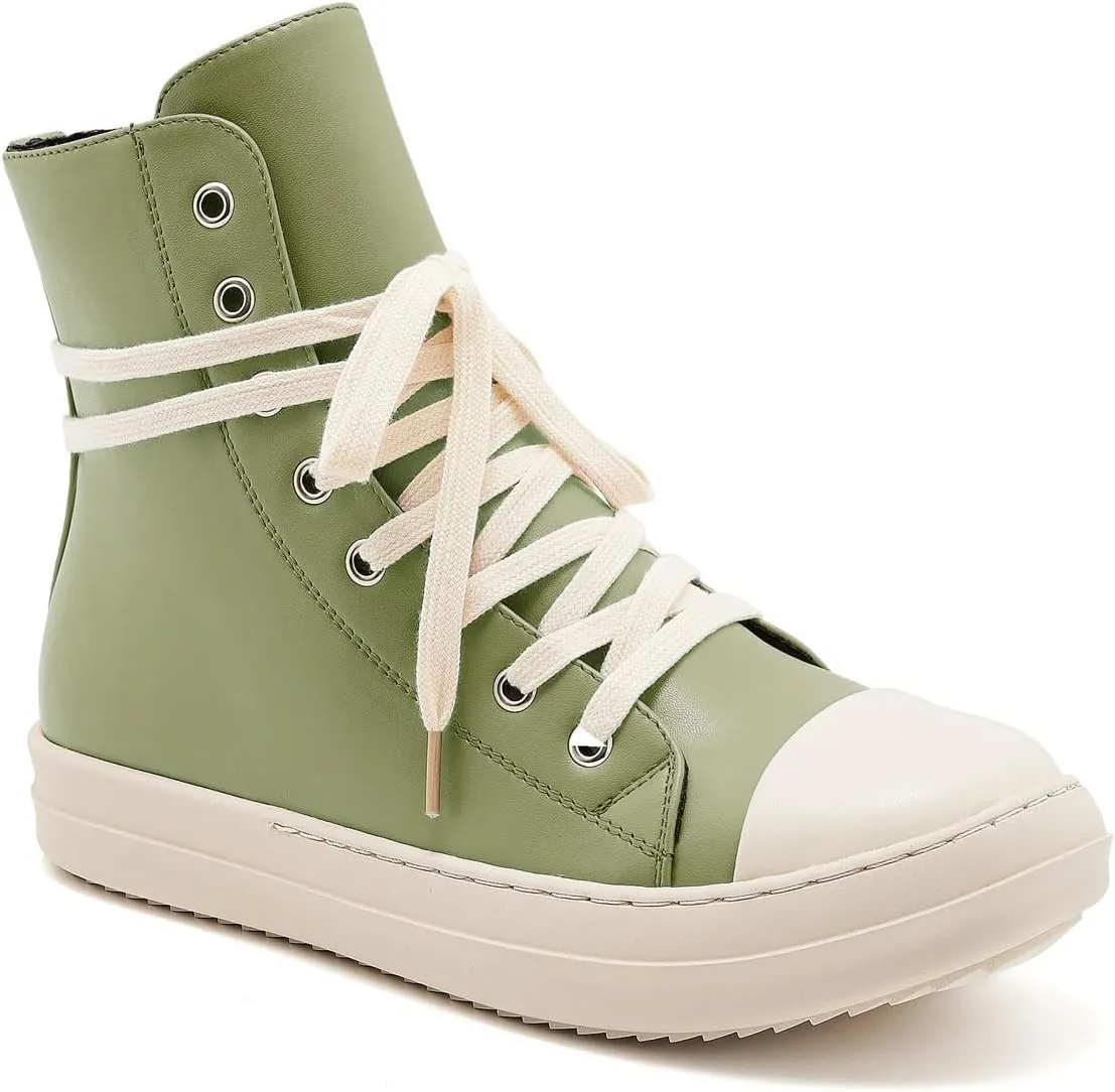 AmoreParis Fashion High Top Sneakers for Women Lace Up Canvas Shoes with Zipper Comfort Platform Walking Shoes