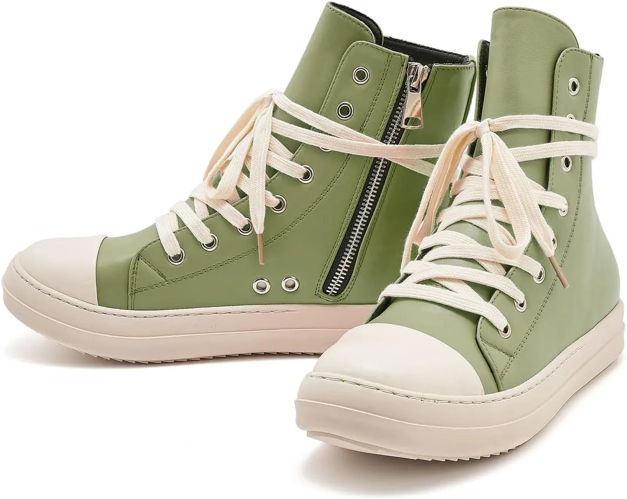 AmoreParis Fashion High Top Sneakers for Women Lace Up Canvas Shoes with Zipper Comfort Platform Walking Shoes