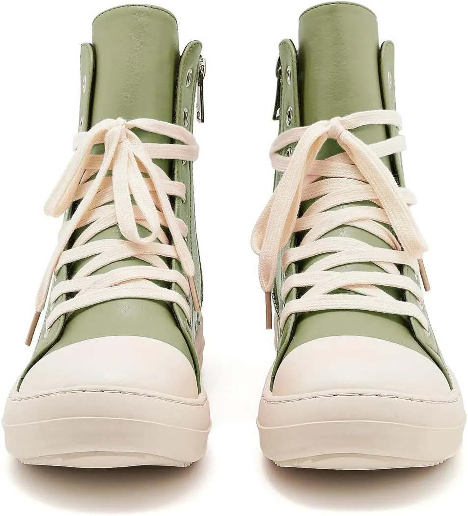 AmoreParis Fashion High Top Sneakers for Women Lace Up Canvas Shoes with Zipper Comfort Platform Walking Shoes