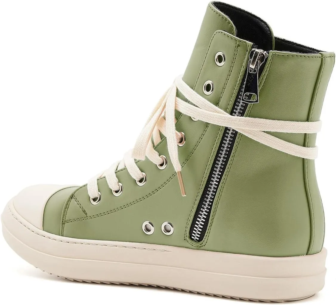 AmoreParis Fashion High Top Sneakers for Women Lace Up Canvas Shoes with Zipper Comfort Platform Walking Shoes