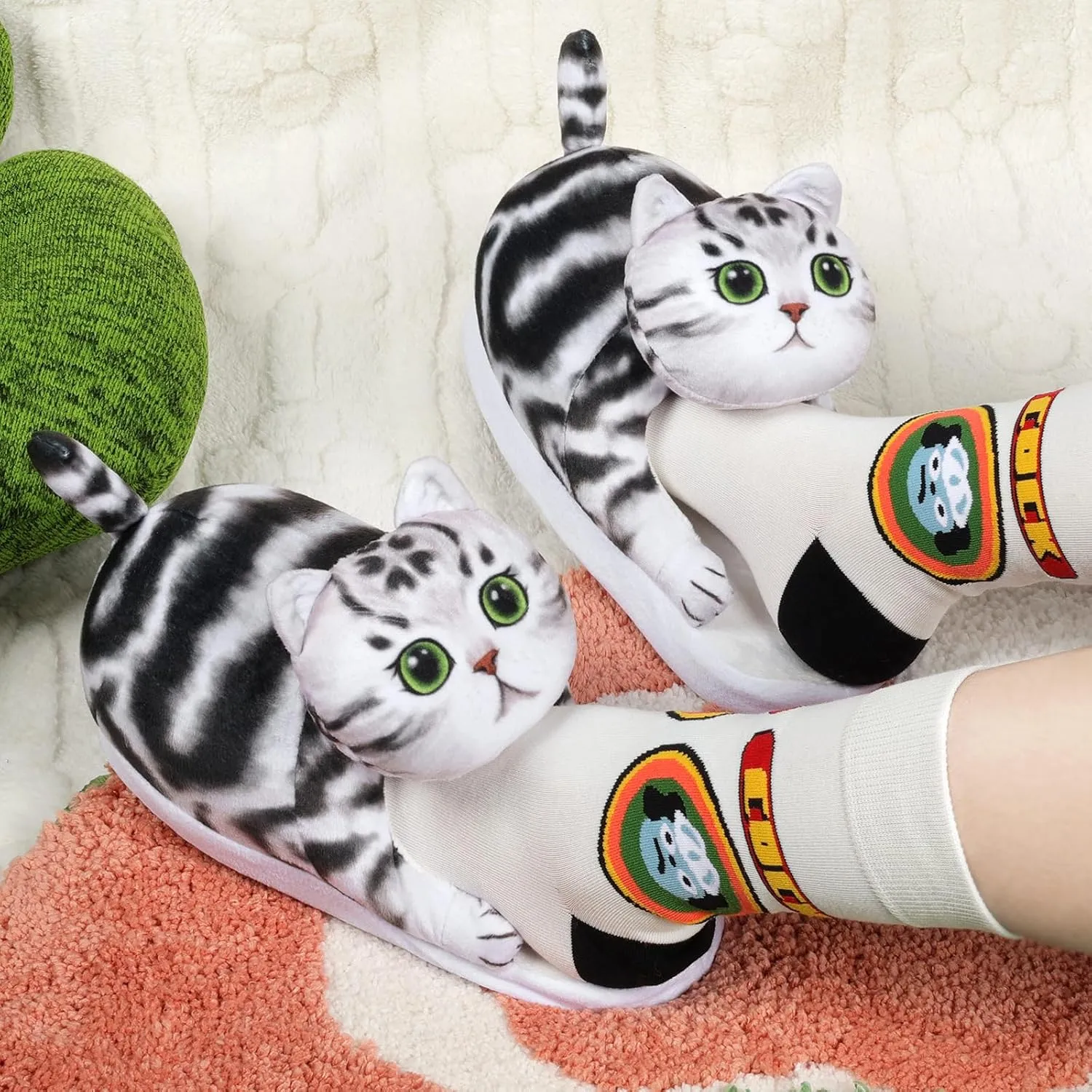 Animal Cute Slippers for Girls,Cat Slippers for Kids,Fuzzy Indoor House Slippers for Boys,Funny Birthday Cat Gifts for Cat Lovers