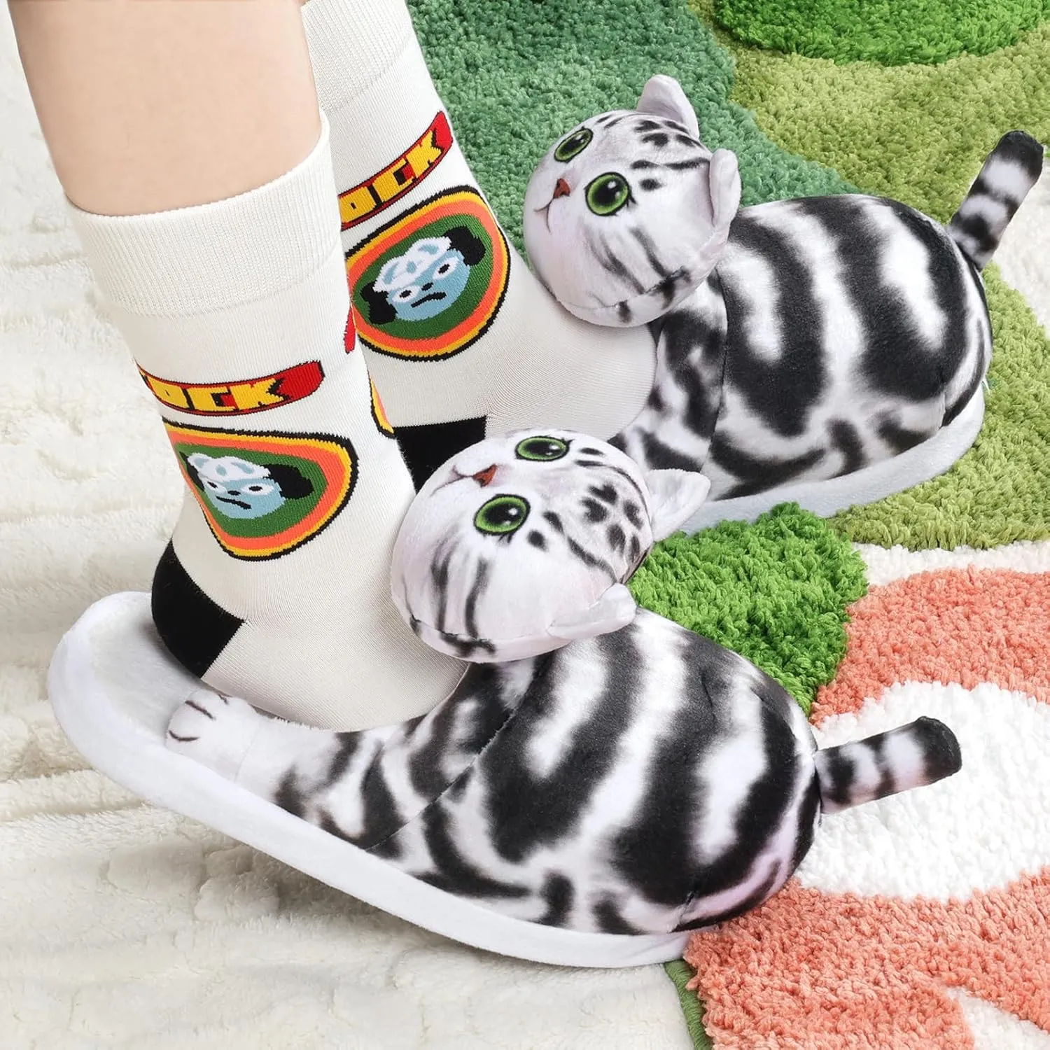 Animal Cute Slippers for Girls,Cat Slippers for Kids,Fuzzy Indoor House Slippers for Boys,Funny Birthday Cat Gifts for Cat Lovers