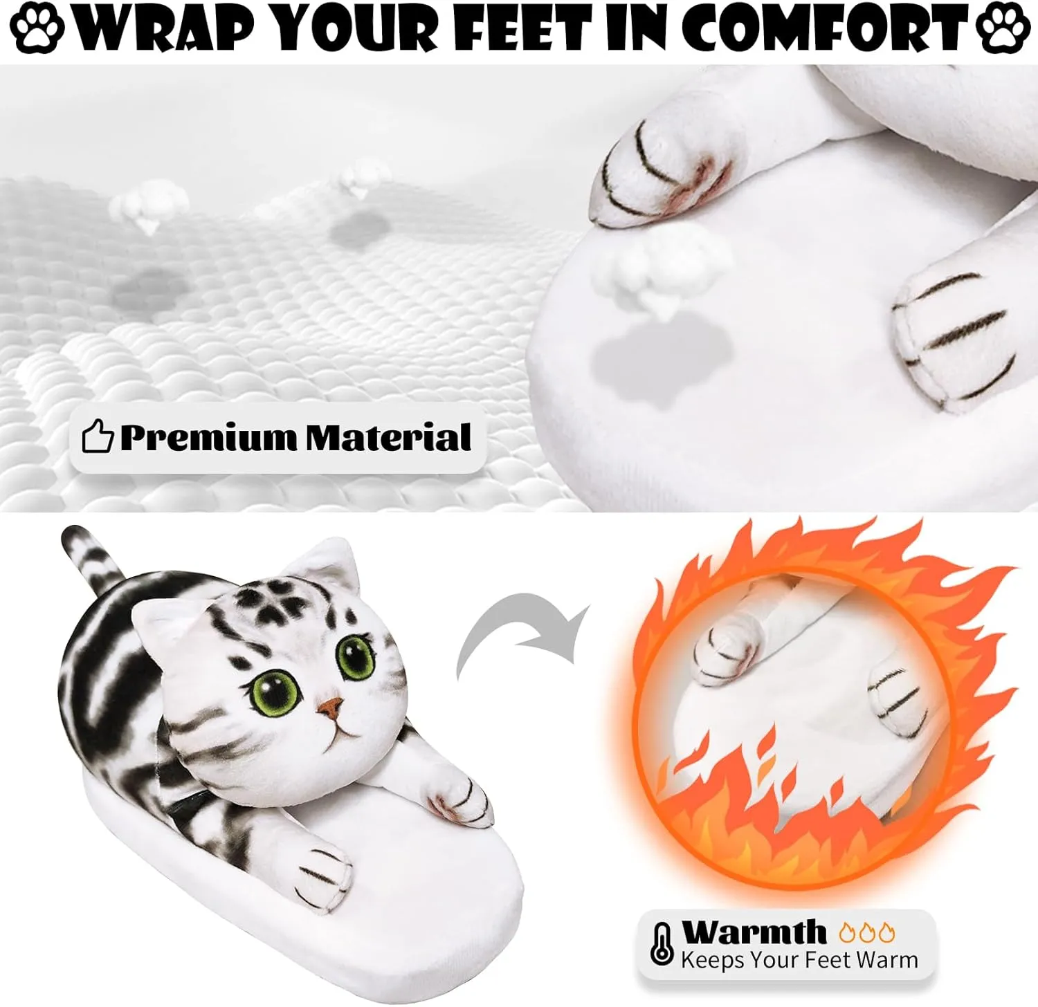 Animal Cute Slippers for Girls,Cat Slippers for Kids,Fuzzy Indoor House Slippers for Boys,Funny Birthday Cat Gifts for Cat Lovers