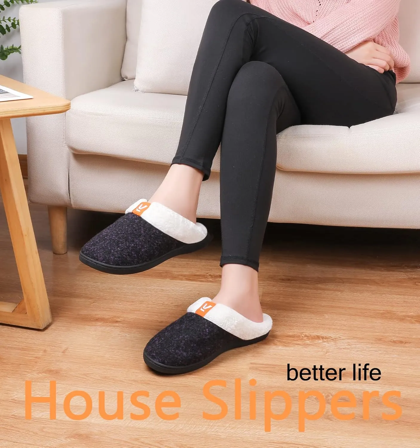 Ankis Womens Mens Slippers Memory Foam Comfort Wool-Like Plush Fleece Lined House Shoes for Indoor & Outdoor with Arch Support