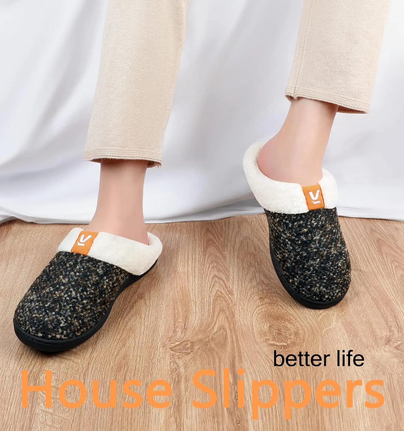 Ankis Womens Mens Slippers Memory Foam Comfort Wool-Like Plush Fleece Lined House Shoes for Indoor & Outdoor with Arch Support