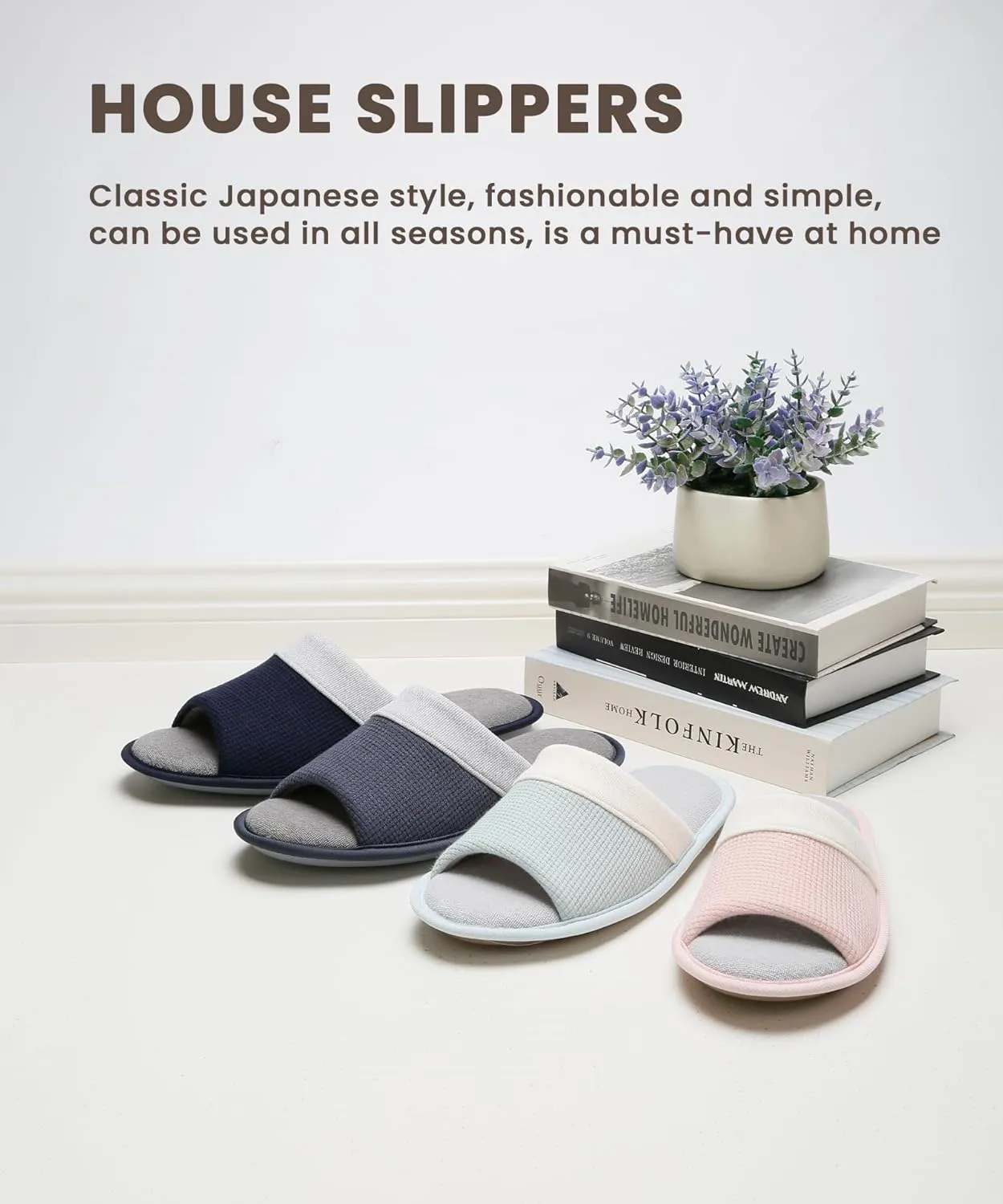 Anmerl House Slippers for Women and Men Soft Cotton Open Toe Memory Foam All Seasons Washable Home Bedroom Shoes Indoor Outdoor Slides