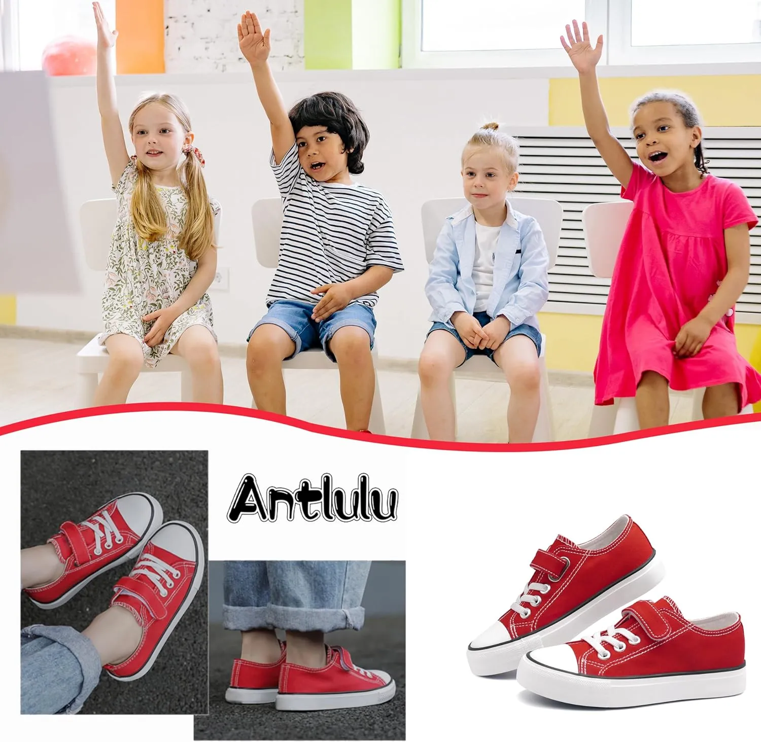 ANTLULU Boys and Girls Canvas Kid Shoes Adjustable Design Fashion Casual Sneakers