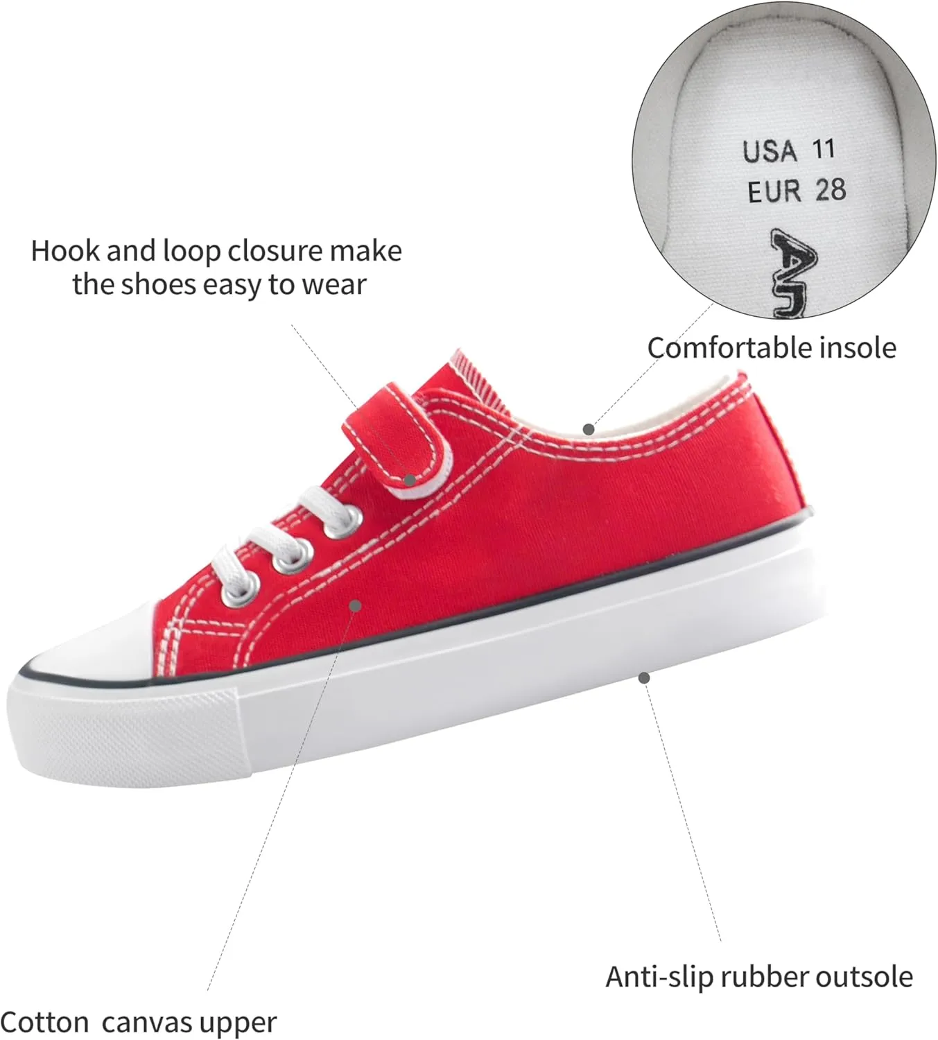 ANTLULU Boys and Girls Canvas Kid Shoes Adjustable Design Fashion Casual Sneakers