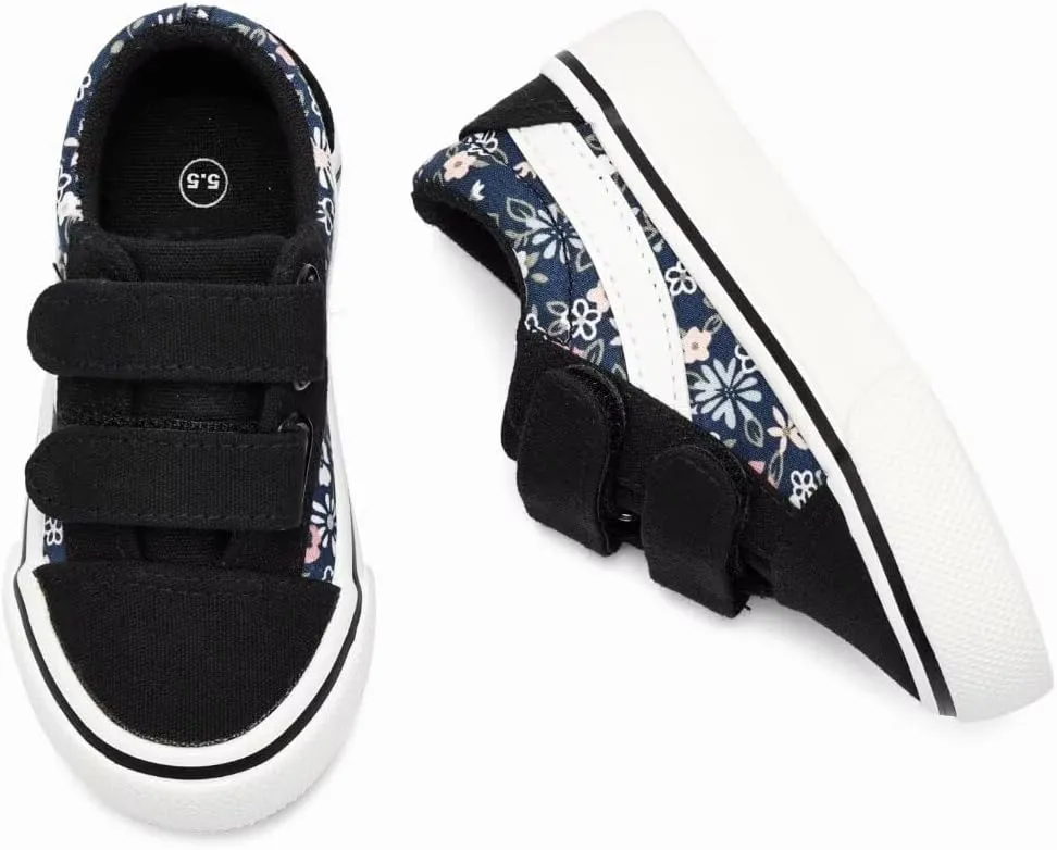 ANTLULU Boys and Girls Canvas Shoes Dual Adjustable Hook and Loop Classic Low Top Kids Sneakers