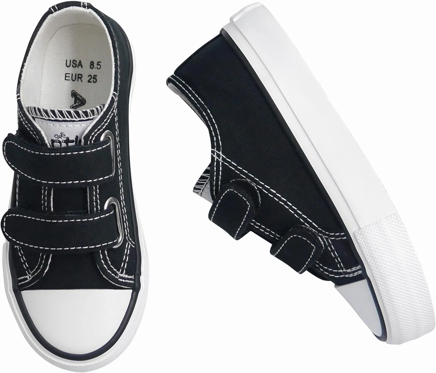 ANTLULU Boys and Girls Canvas Shoes Dual Adjustable Hook and Loop Classic Low Top Kids Sneakers