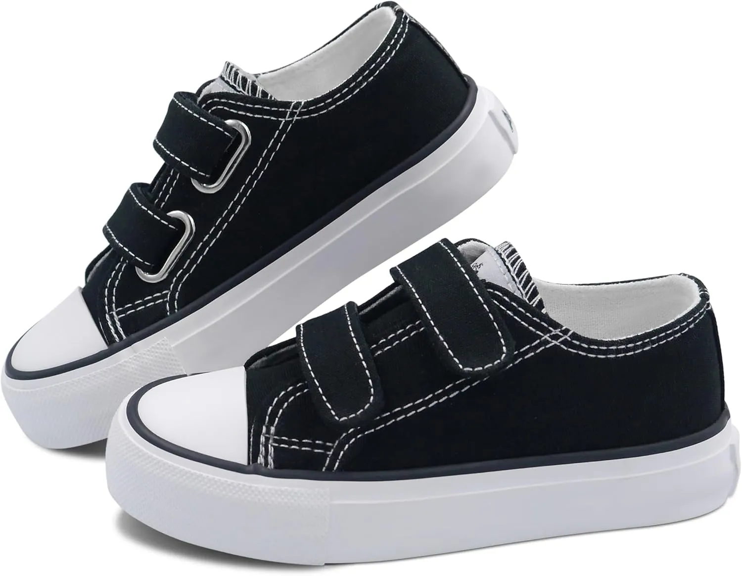 ANTLULU Boys and Girls Canvas Shoes Dual Adjustable Hook and Loop Classic Low Top Kids Sneakers