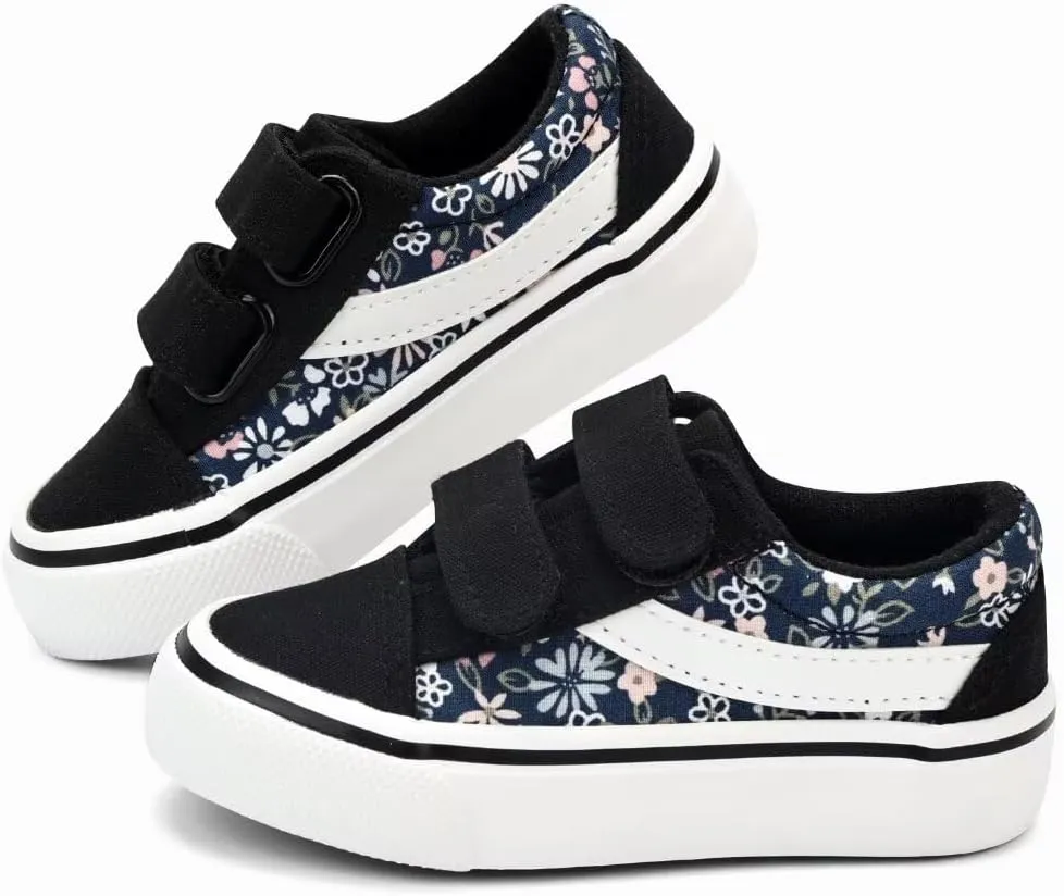 ANTLULU Boys and Girls Canvas Shoes Dual Adjustable Hook and Loop Classic Low Top Kids Sneakers
