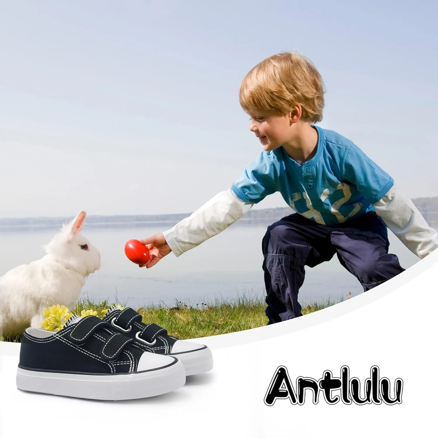 ANTLULU Boys and Girls Canvas Shoes Dual Adjustable Hook and Loop Classic Low Top Kids Sneakers