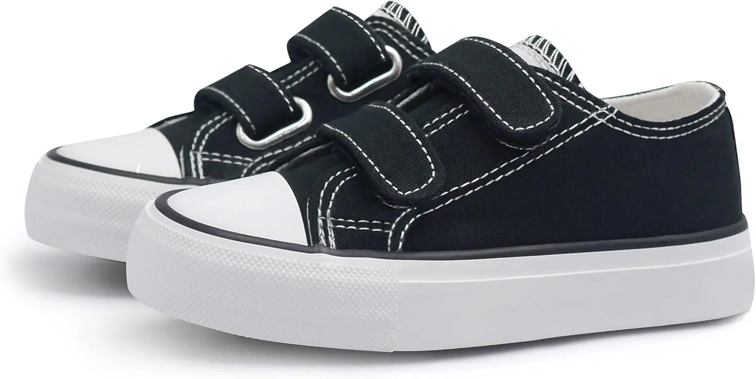 ANTLULU Boys and Girls Canvas Shoes Dual Adjustable Hook and Loop Classic Low Top Kids Sneakers