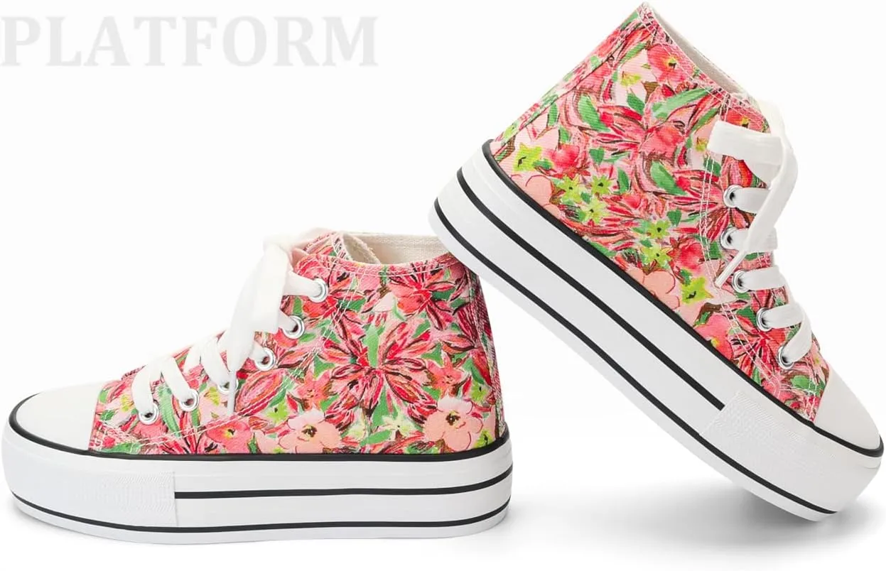 ANTLULU Girls’ Platform Canvas Shoes Low Top and High Top Canvas Sneakers Lace-up Fashion Casual Shoes for Girls