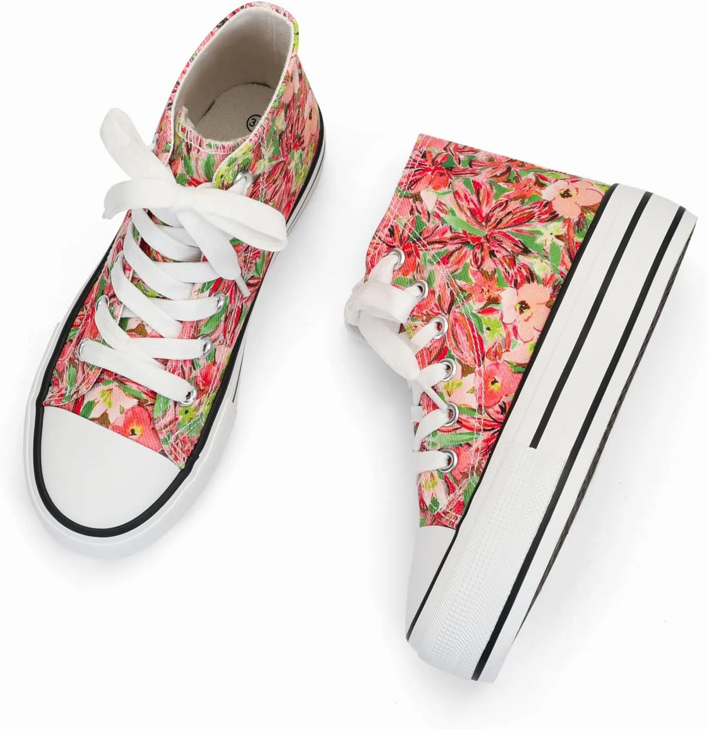 ANTLULU Girls’ Platform Canvas Shoes Low Top and High Top Canvas Sneakers Lace-up Fashion Casual Shoes for Girls
