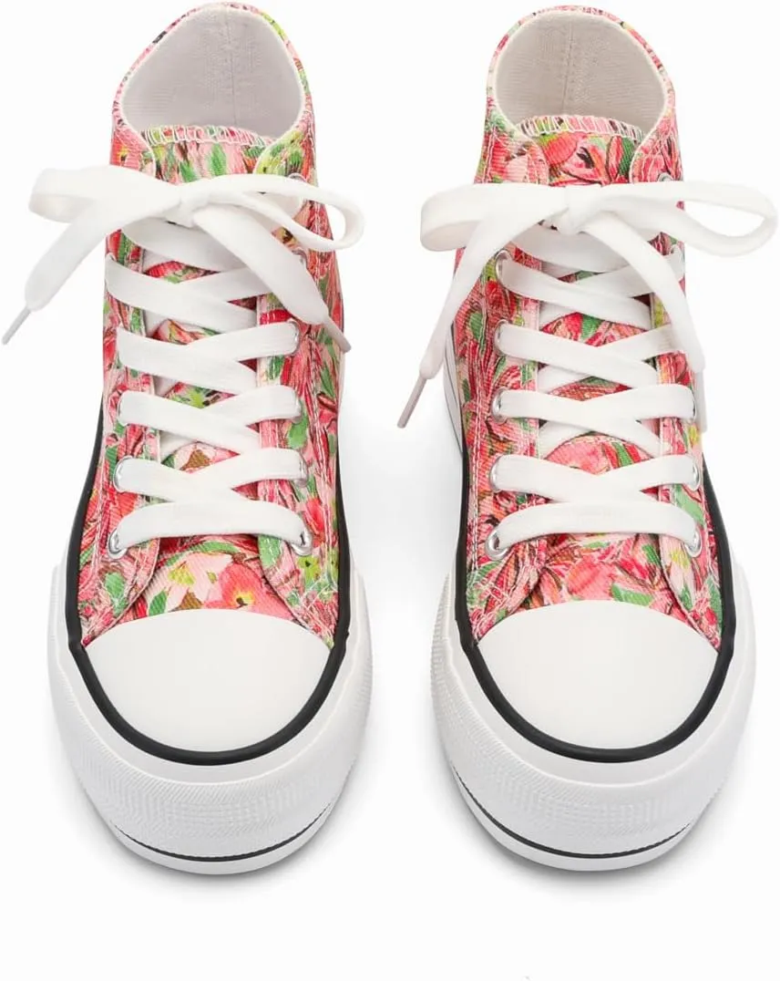 ANTLULU Girls’ Platform Canvas Shoes Low Top and High Top Canvas Sneakers Lace-up Fashion Casual Shoes for Girls