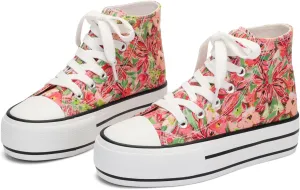ANTLULU Girls’ Platform Canvas Shoes Low Top and High Top Canvas Sneakers Lace-up Fashion Casual Shoes for Girls