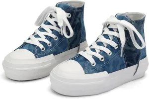 ANTLULU Girls’ Platform Canvas Shoes Low Top and High Top Canvas Sneakers Lace-up Fashion Casual Shoes for Girls