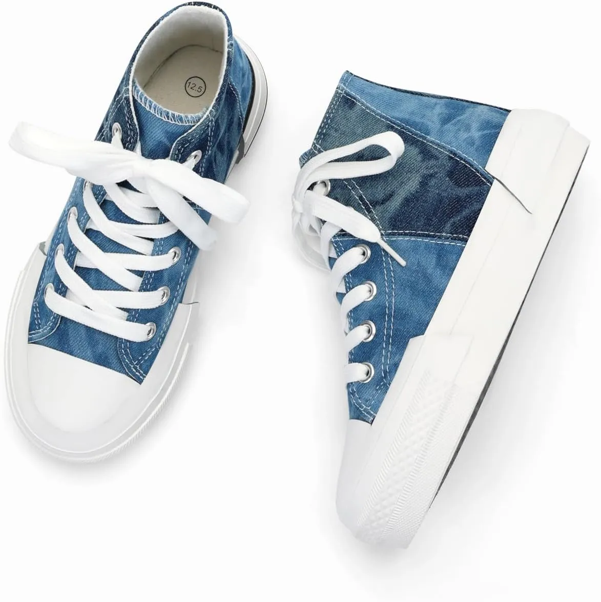 ANTLULU Girls’ Platform Canvas Shoes Low Top and High Top Canvas Sneakers Lace-up Fashion Casual Shoes for Girls