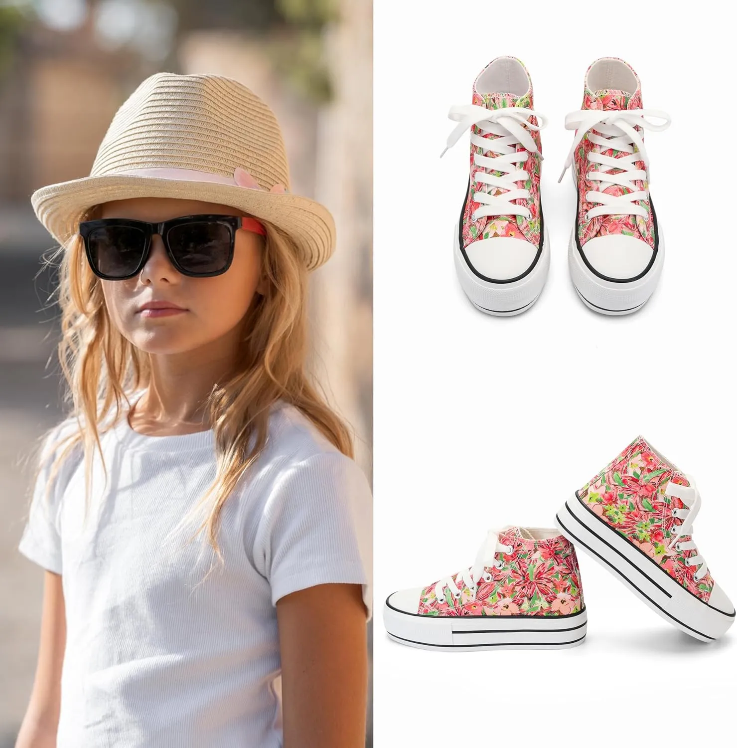 ANTLULU Girls’ Platform Canvas Shoes Low Top and High Top Canvas Sneakers Lace-up Fashion Casual Shoes for Girls