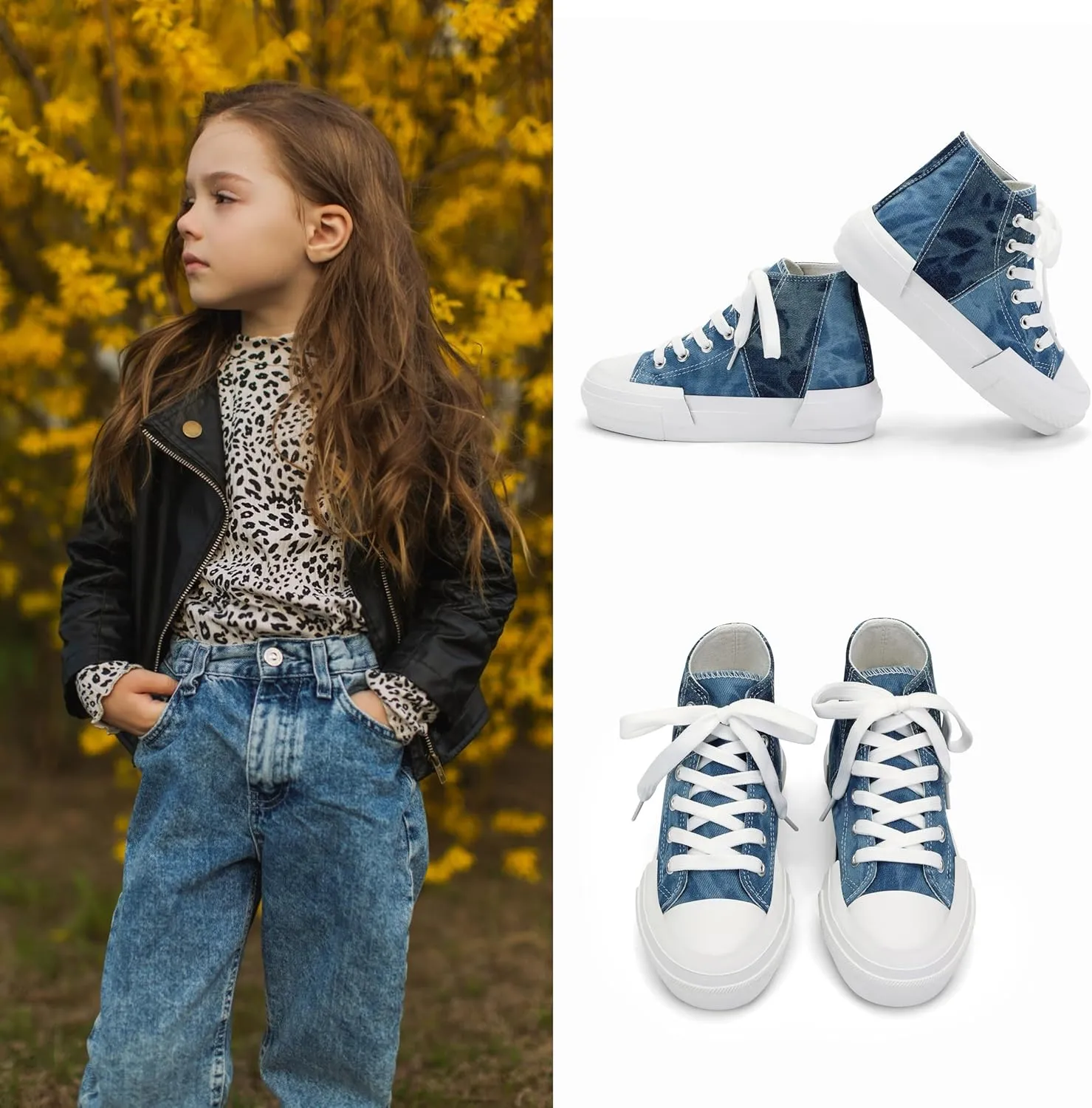 ANTLULU Girls’ Platform Canvas Shoes Low Top and High Top Canvas Sneakers Lace-up Fashion Casual Shoes for Girls