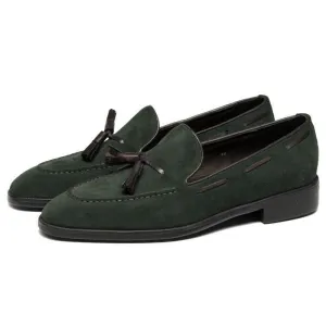 Apron Toe Handmade Premium Leather Tassel Loafer Slip Ons Men Green Color Shoes