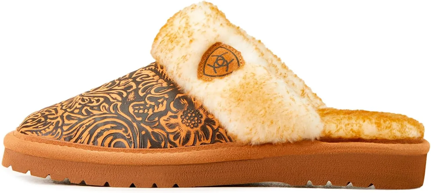 ARIAT Women's Jackie Square Toe Embossed Tooling Warm Soft Comfortable Genuine Full-grain Leather Slippers