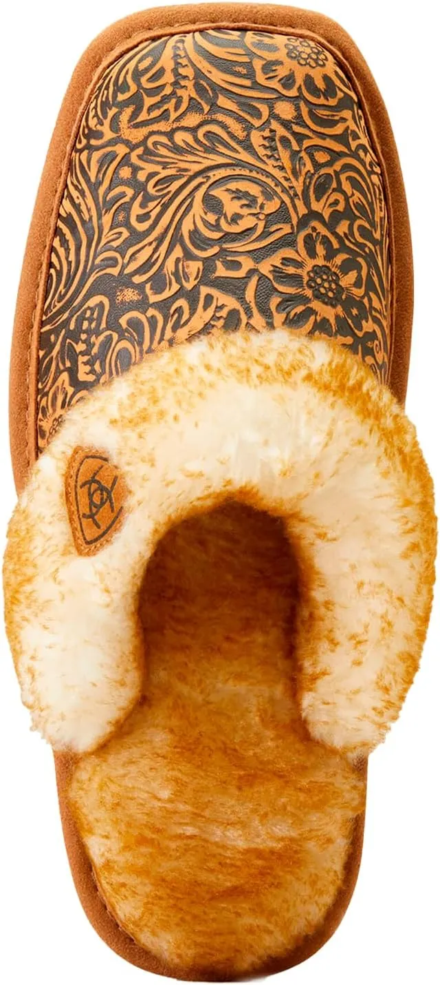 ARIAT Women's Jackie Square Toe Embossed Tooling Warm Soft Comfortable Genuine Full-grain Leather Slippers