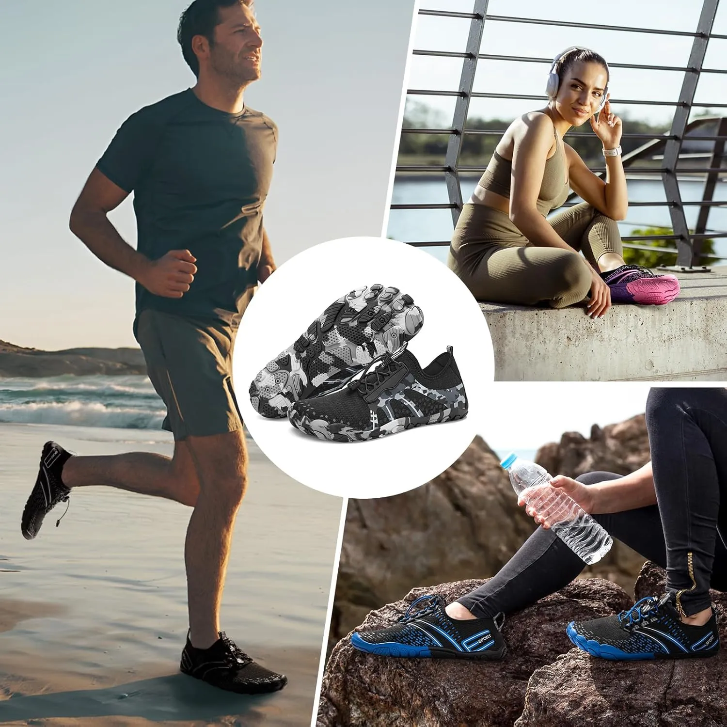 ATHMILE Hiking Barefoot Water Shoes for Women Men Beach Swim Aqua Pool River Quick Dry Athletic Wide Toe Outdoor Sport Kayaking Boating Rock Climbing Yoga Lake
