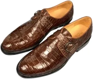 Authentic Real Crocodile Skin Businessmen Black Brown Dress Shoes Genuine Exotic Alligator Leather Male Monk Strap Dress Oxfords