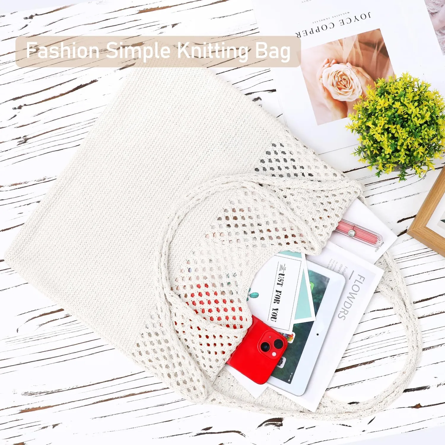 Ayieyill Crochet Tote Bag For Women, Crochet Mesh Beach Tote Bag Summer Vacation Aesthetic Boho Knit Bag for Women