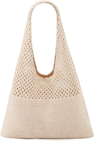 Ayieyill Crochet Tote Bag For Women, Crochet Mesh Beach Tote Bag Summer Vacation Aesthetic Boho Knit Bag for Women