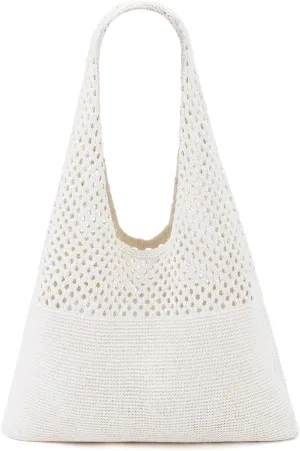 Ayieyill Crochet Tote Bag For Women, Crochet Mesh Beach Tote Bag Summer Vacation Aesthetic Boho Knit Bag for Women