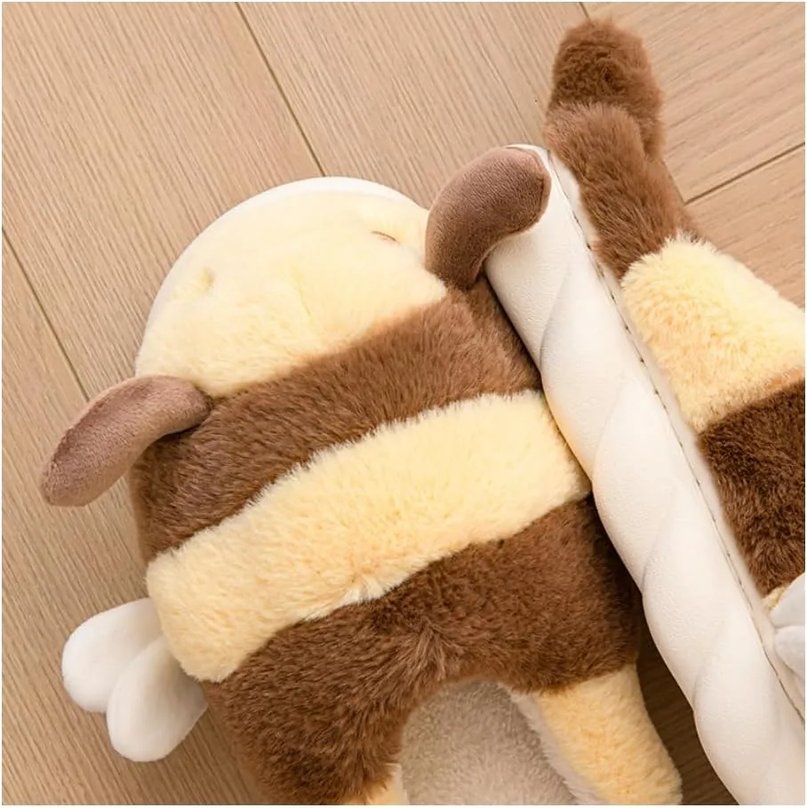 Baiyuruodie Cute Bee Slippers: Unisex Soft Plush Comfortable, Non-Slip, Warm Animal House Slippers for Men and Women