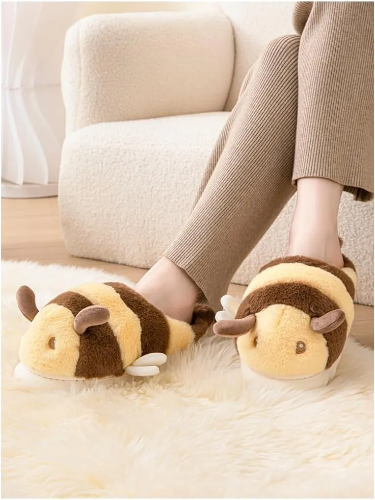 Baiyuruodie Cute Bee Slippers: Unisex Soft Plush Comfortable, Non-Slip, Warm Animal House Slippers for Men and Women
