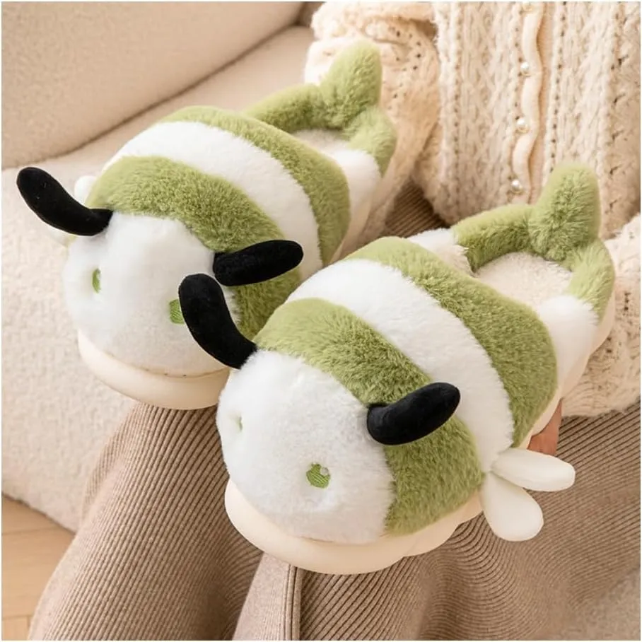 Baiyuruodie Cute Bee Slippers: Unisex Soft Plush Comfortable, Non-Slip, Warm Animal House Slippers for Men and Women