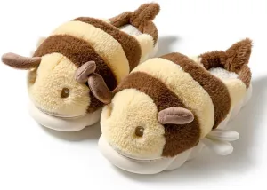 Baiyuruodie Cute Bee Slippers: Unisex Soft Plush Comfortable, Non-Slip, Warm Animal House Slippers for Men and Women
