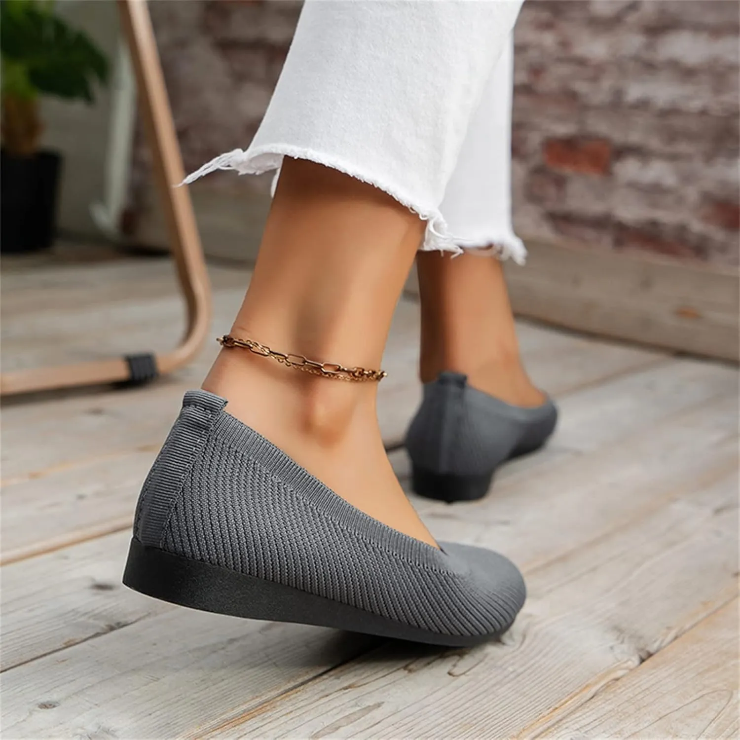 Ballet Flats for Women Knit Flats Shoes Comfortable Slip On Loafers Casual Work Shoes Round Toe Office Shoes