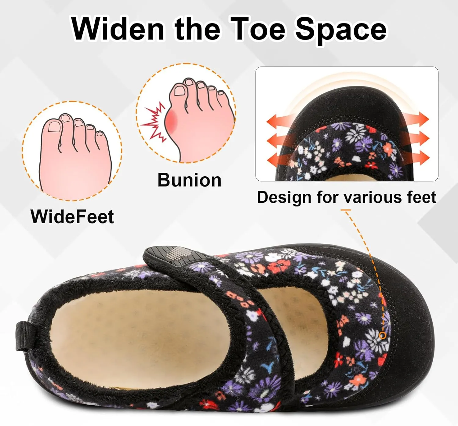 BARERUN Womens Slippers Wide Diabetic Shoes for Women Adjustable House Slippers Swollen Bunions Neuropathy House Shoes Stable Non Slip Barefoot Walking Shoes Indoor Outdoor