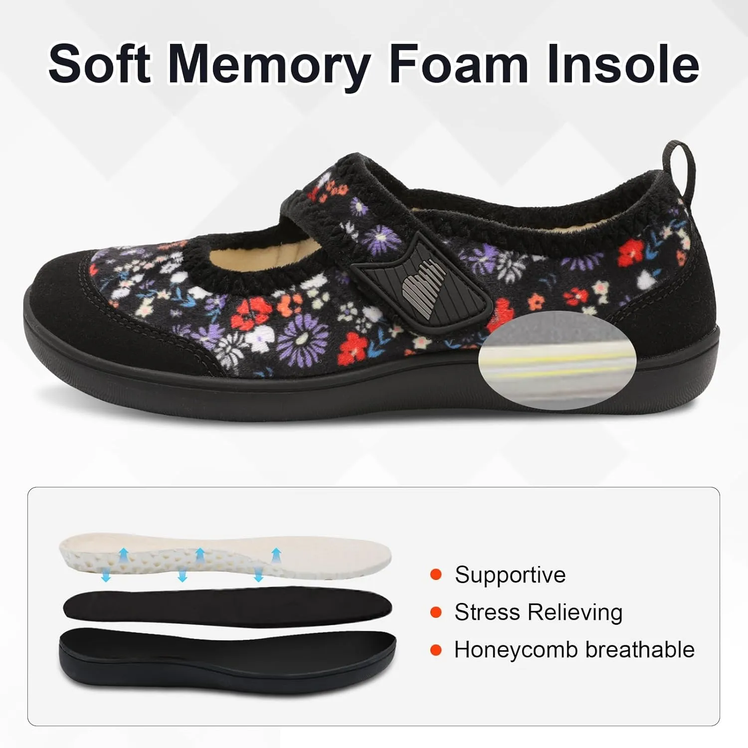 BARERUN Womens Slippers Wide Diabetic Shoes for Women Adjustable House Slippers Swollen Bunions Neuropathy House Shoes Stable Non Slip Barefoot Walking Shoes Indoor Outdoor