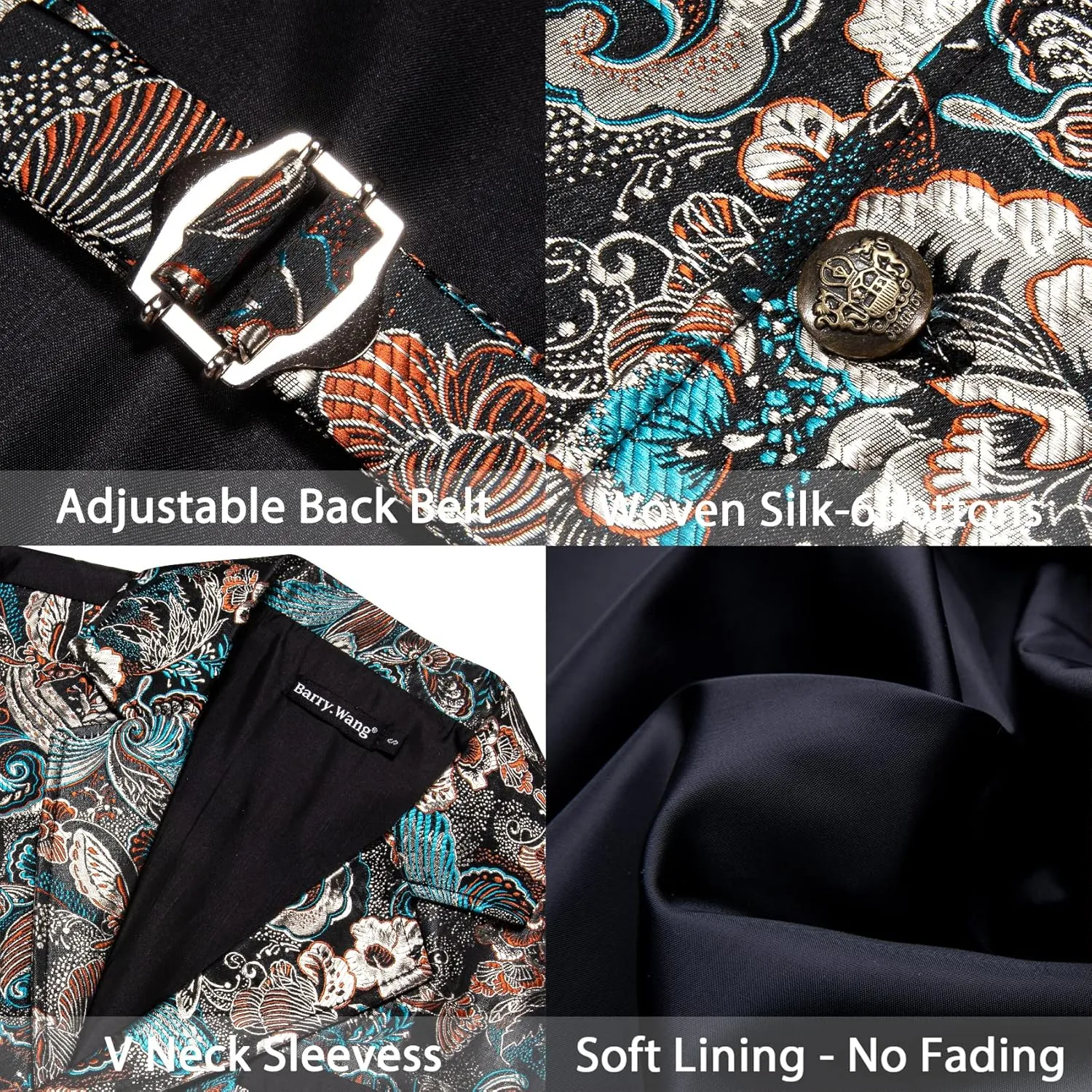 Barry.Wang Mens Paisley Victorian Suit Vest Tailored Collar Formal/Leisure Steampunk Gothic Waistcoat