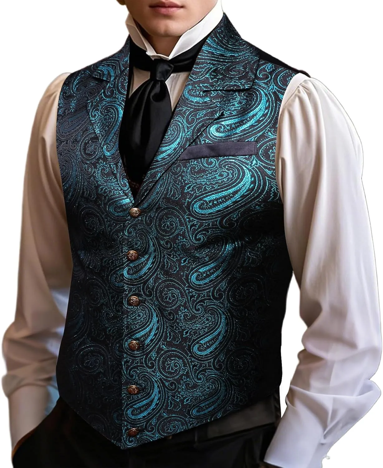 Barry.Wang Mens Paisley Victorian Suit Vest Tailored Collar Formal/Leisure Steampunk Gothic Waistcoat