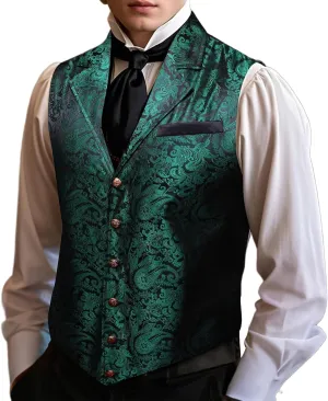 Barry.Wang Mens Paisley Victorian Suit Vest Tailored Collar Formal/Leisure Steampunk Gothic Waistcoat