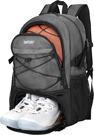 Basketball Backpack with Ball Compartment – Large Basketball Bag with Shoes Compartment Soccer Volleyball Bag Sports Backpack for Football, Grey